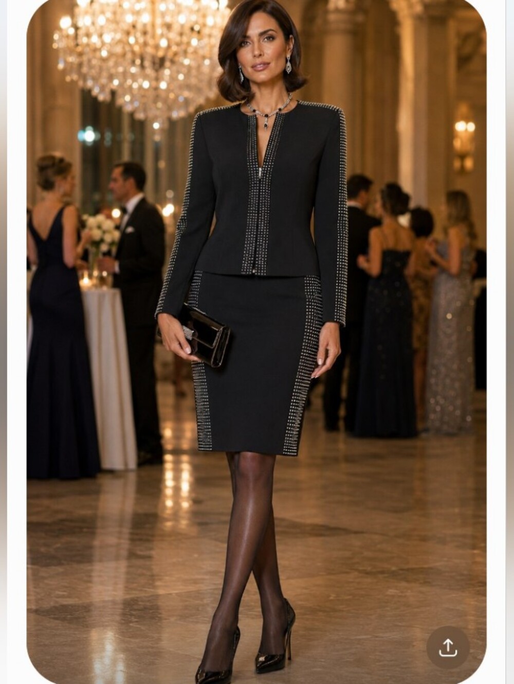 Rare! Elegant Escada 10/40 Black Silk Swarovski Crystals Trim Zipper Skirt Suit